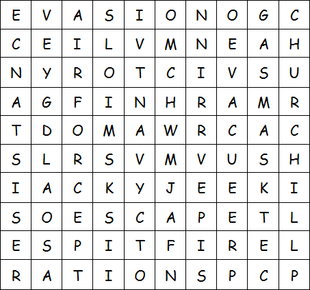 Wartime wordsearch grid