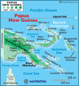 Papua New Guinea map highlighting the Huon Peninsula